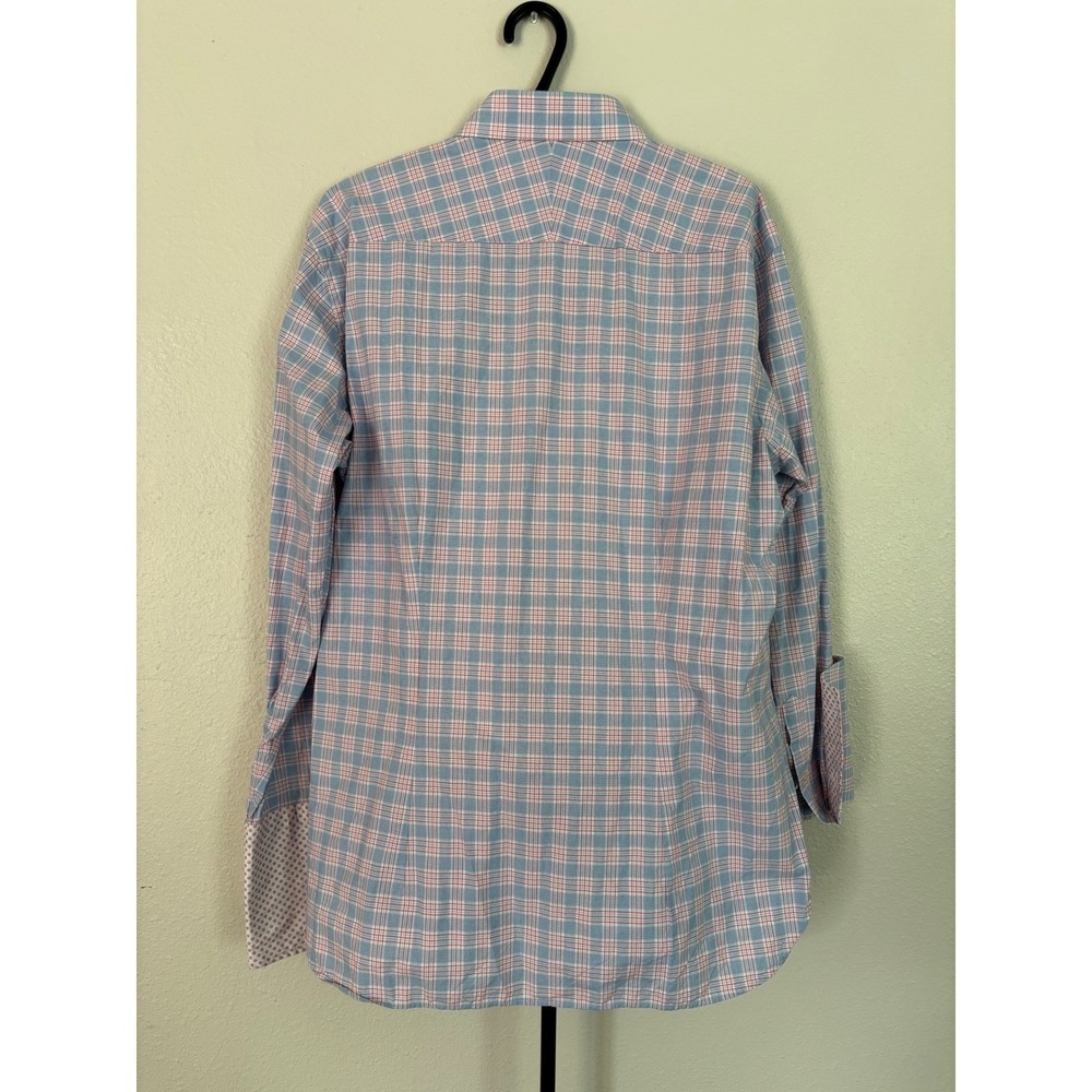 Ted Baker Endurance Mens 17 Blue Red Plaid Classic Fit Dress Shirt Floral Trim - Picture 5 of 7